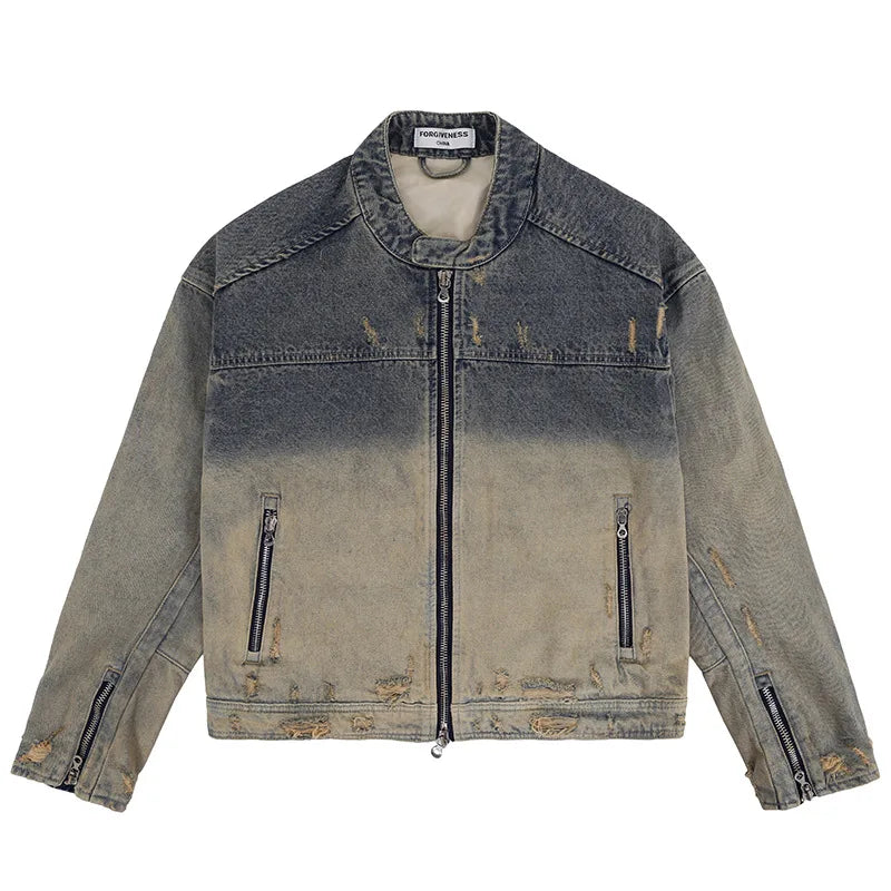 THE ZIPPED DISTRESSED DENIM STREETWEAR JACKET