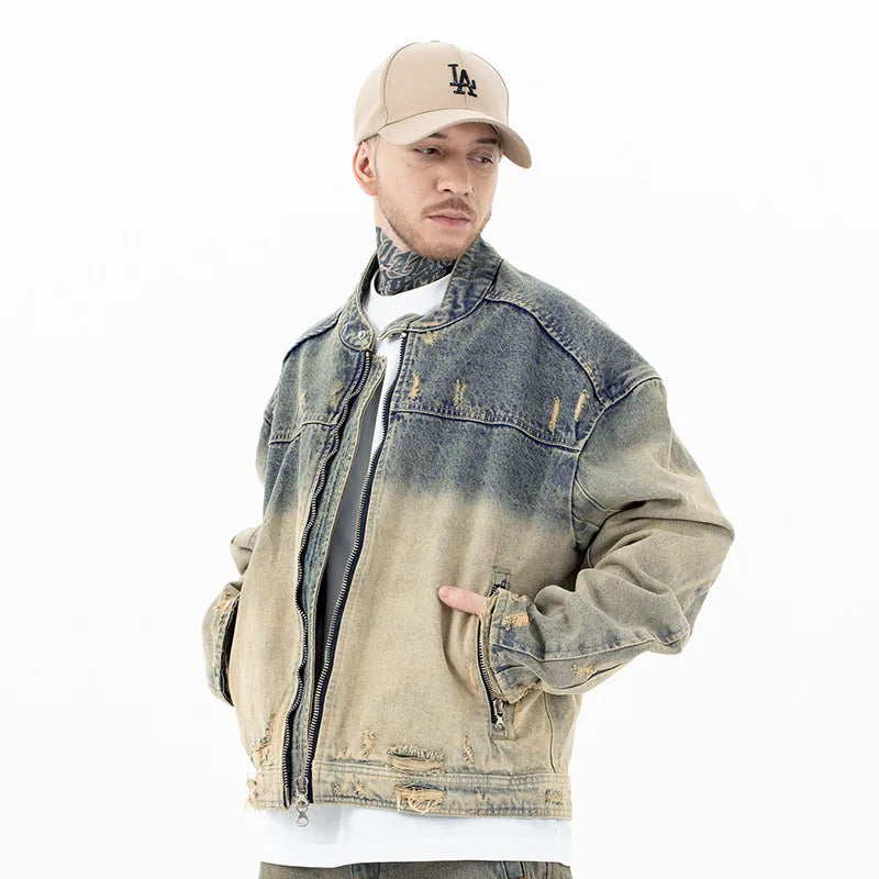 THE ZIPPED DISTRESSED DENIM STREETWEAR JACKET