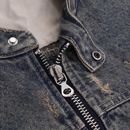 THE ZIPPED DISTRESSED DENIM STREETWEAR JACKET