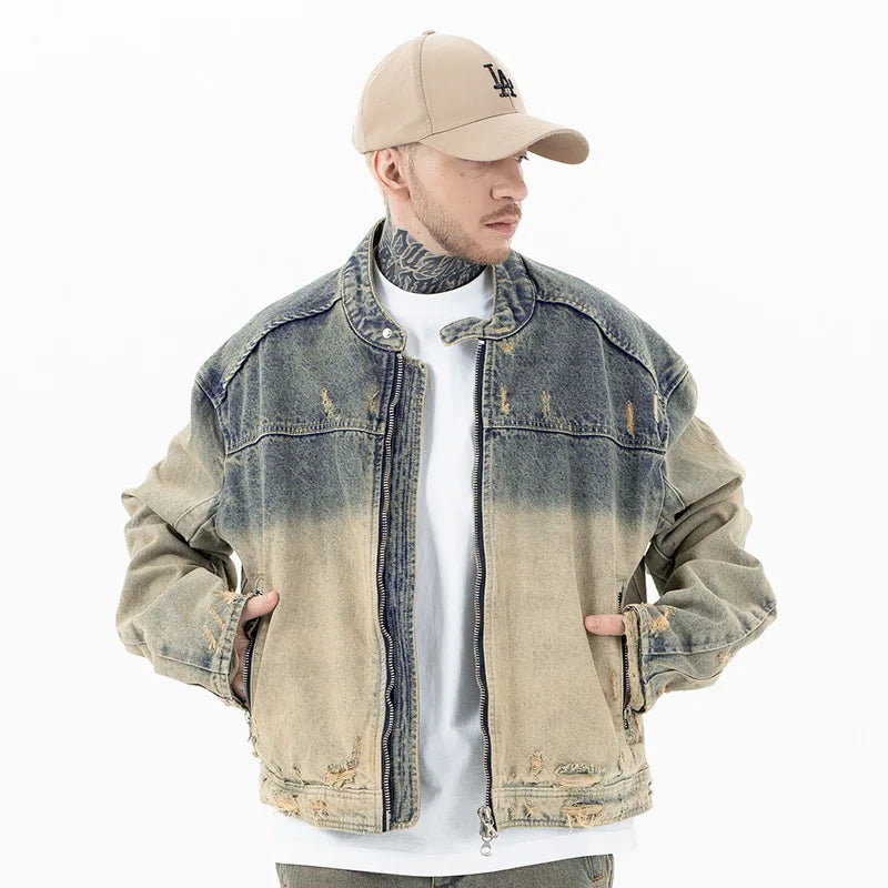 THE ZIPPED DISTRESSED DENIM STREETWEAR JACKET